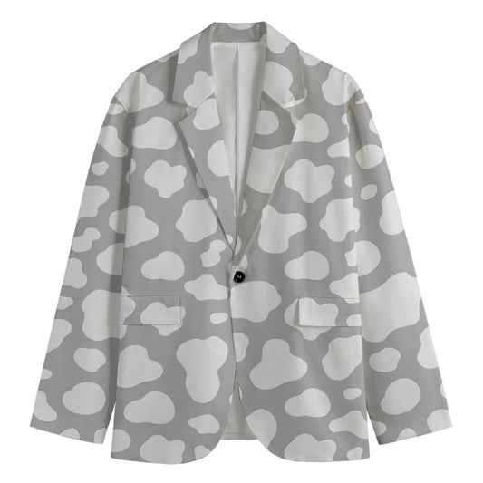 White And Grey Cow Print Men's Blazer