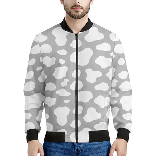 White And Grey Cow Print Men's Bomber Jacket