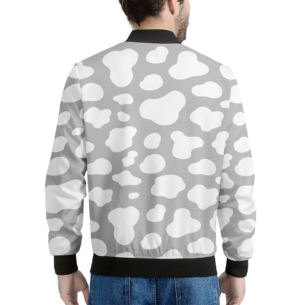 White And Grey Cow Print Men's Bomber Jacket