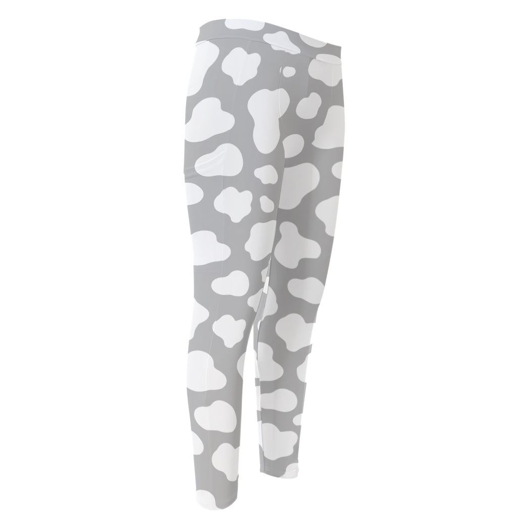 White And Grey Cow Print Men's Compression Pants