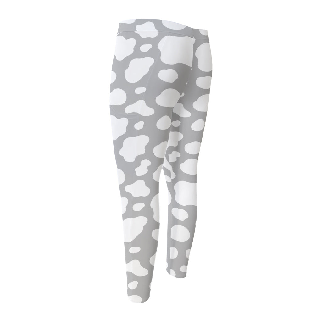 White And Grey Cow Print Men's Compression Pants