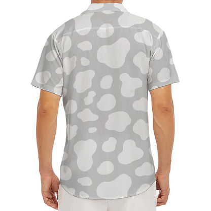 White And Grey Cow Print Men's Deep V-Neck Shirt