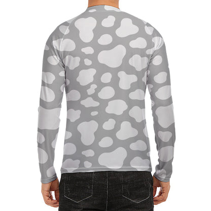 White And Grey Cow Print Men's Long Sleeve Rash Guard