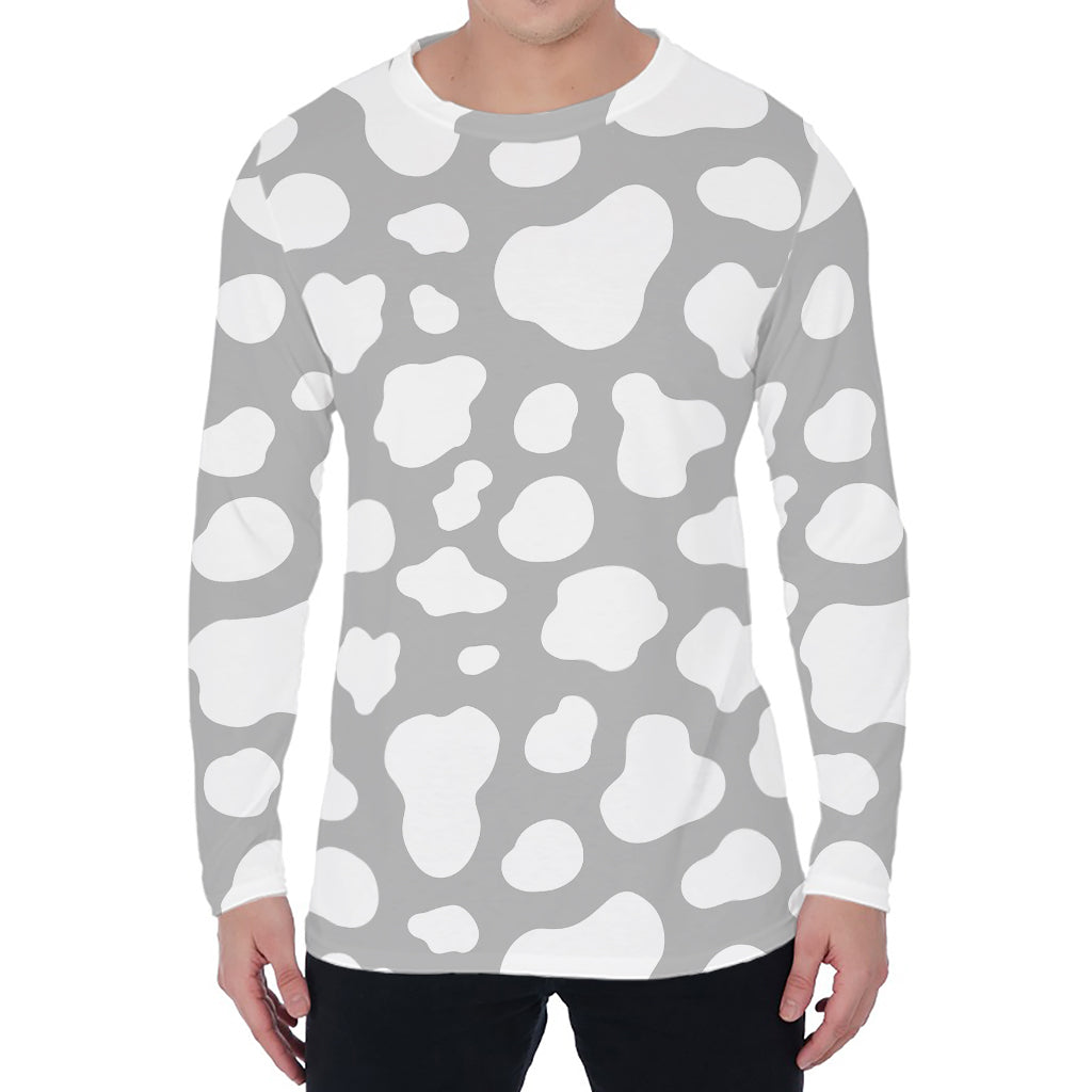White And Grey Cow Print Men's Long Sleeve T-Shirt