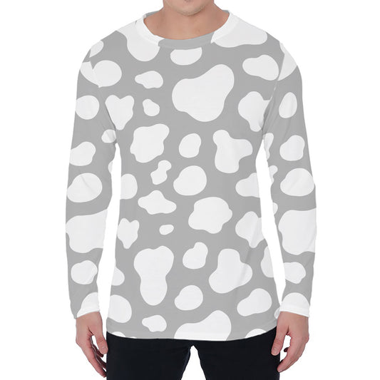 White And Grey Cow Print Men's Long Sleeve T-Shirt