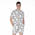 White And Grey Cow Print Men's Romper