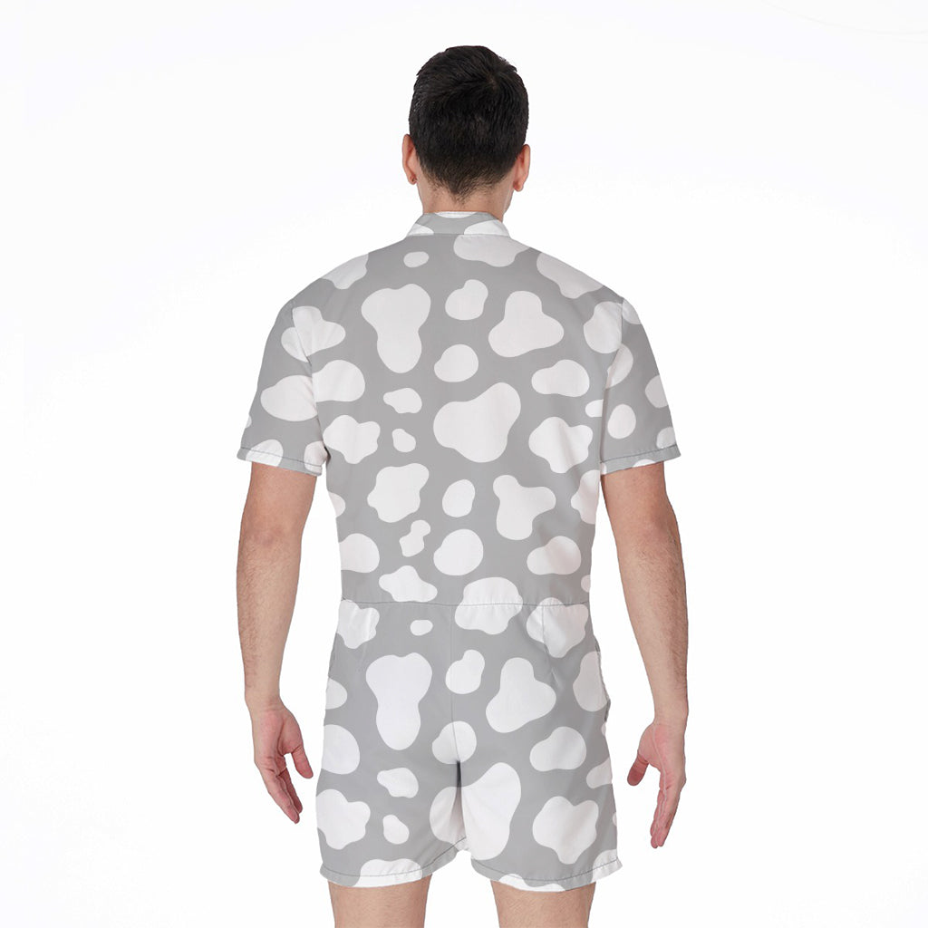 White And Grey Cow Print Men's Rompers