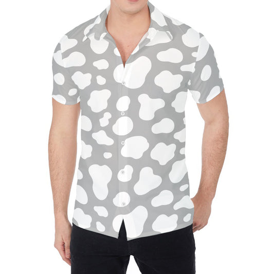 White And Grey Cow Print Men's Shirt