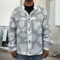White And Grey Cow Print Men's Shirt Jacket