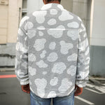 White And Grey Cow Print Men's Shirt Jacket
