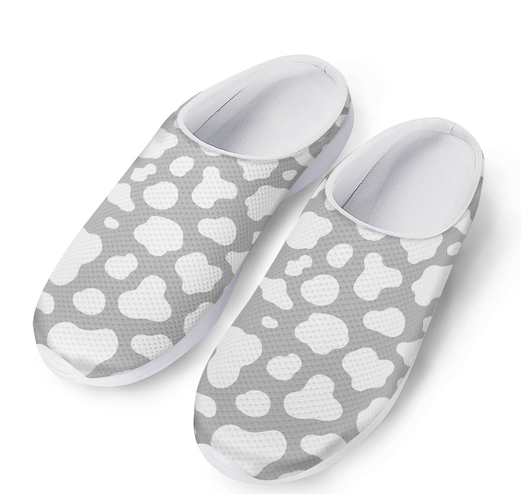 White And Grey Cow Print Mesh Casual Shoes