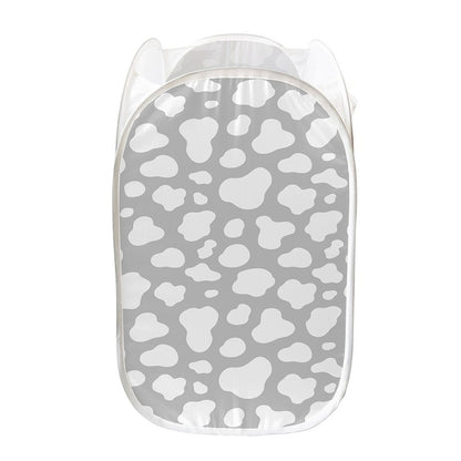 White And Grey Cow Print Mesh Laundry Hamper
