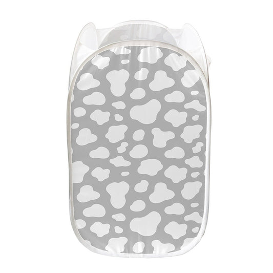 White And Grey Cow Print Mesh Laundry Hamper