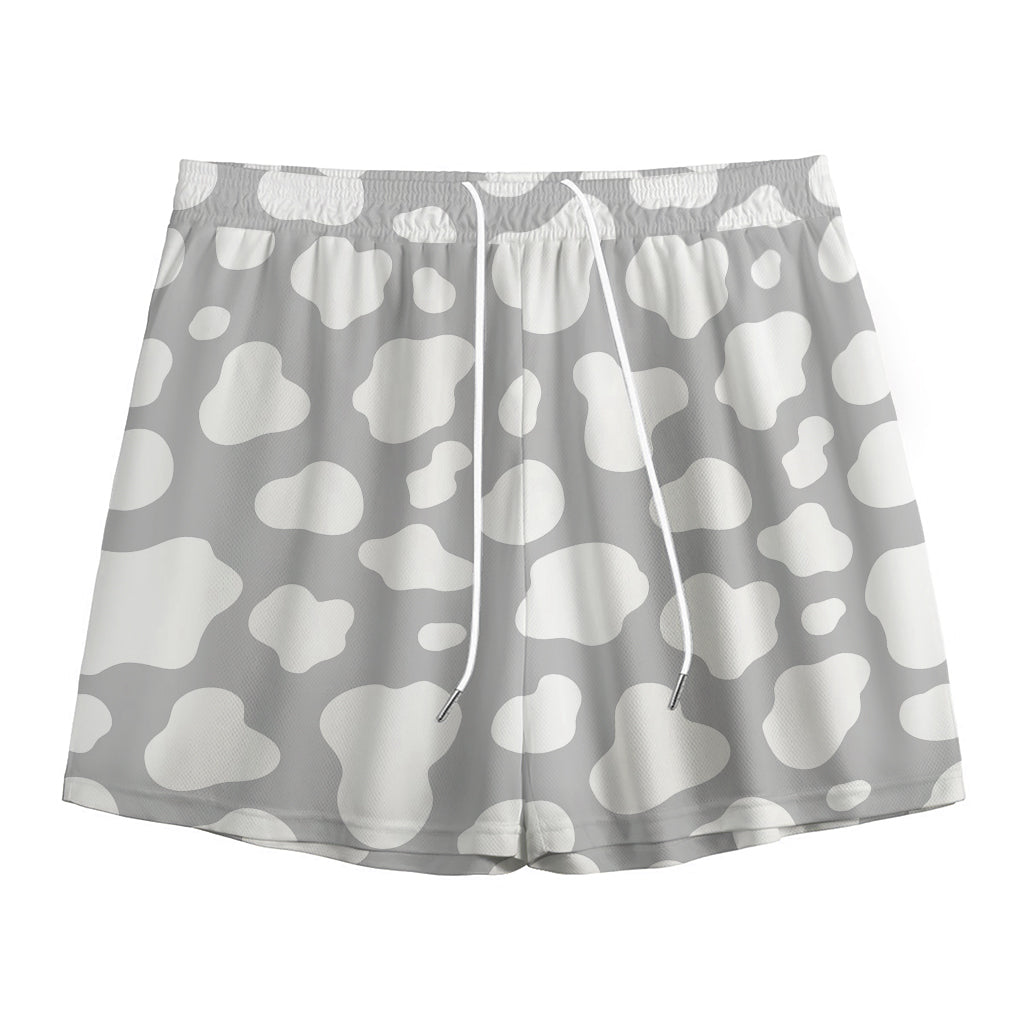 White And Grey Cow Print Mesh Shorts