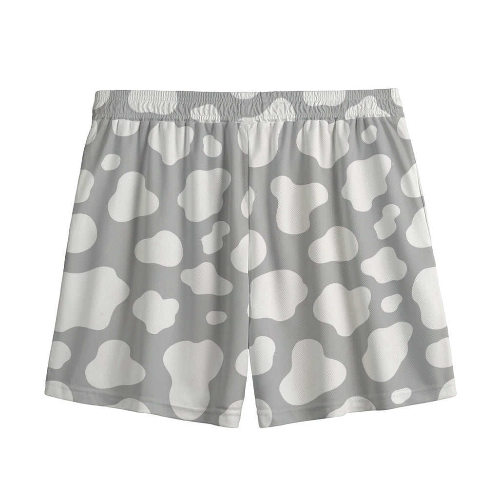 White And Grey Cow Print Mesh Shorts
