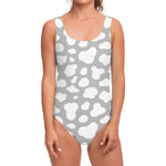 White And Grey Cow Print One Piece Swimsuit