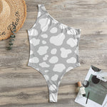White And Grey Cow Print One Shoulder Bodysuit
