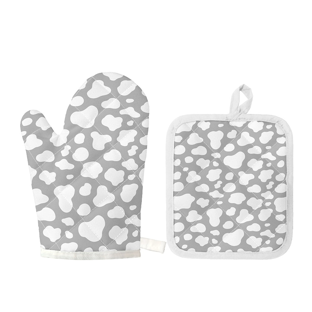 White And Grey Cow Print Oven Mitt And Pot Holder Set
