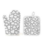 White And Grey Cow Print Oven Mitt And Pot Holder Set