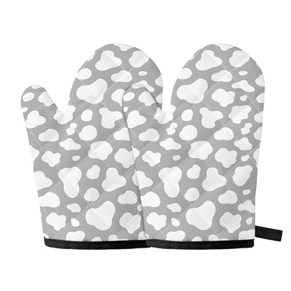 White And Grey Cow Print Oven Mitts