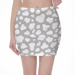 White And Grey Cow Print Pencil Mini Skirt