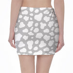 White And Grey Cow Print Pencil Mini Skirt