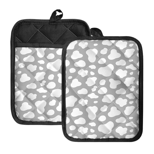 White And Grey Cow Print Pot Holders With Pocket