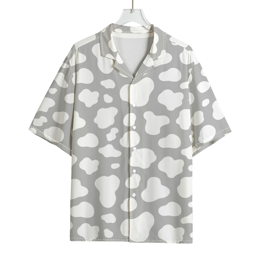 White And Grey Cow Print Rayon Hawaiian Shirt