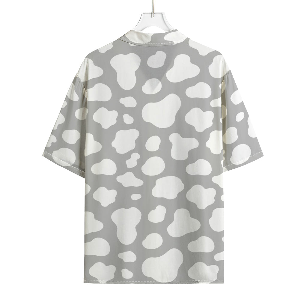 White And Grey Cow Print Rayon Hawaiian Shirt
