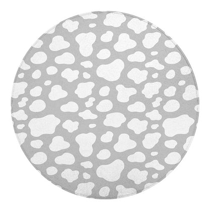 White And Grey Cow Print Round Blanket