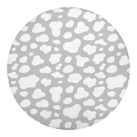 White And Grey Cow Print Round Blanket
