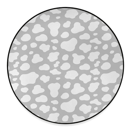 White And Grey Cow Print Round Floor Mat
