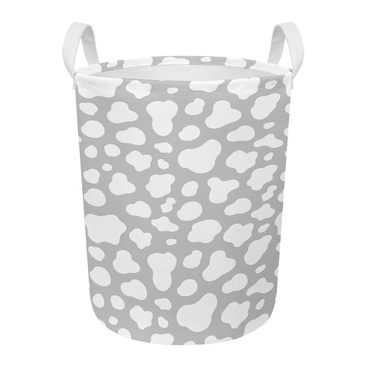 White And Grey Cow Print Round Laundry Basket