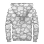 White And Grey Cow Print Sherpa Lined Zip Up Hoodie