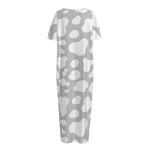 White And Grey Cow Print Short Sleeve Long Nightdress
