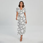 White And Grey Cow Print Short Sleeve Maxi Dress