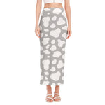 White And Grey Cow Print Side Slit Maxi Skirt