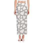 White And Grey Cow Print Side Slit Maxi Skirt