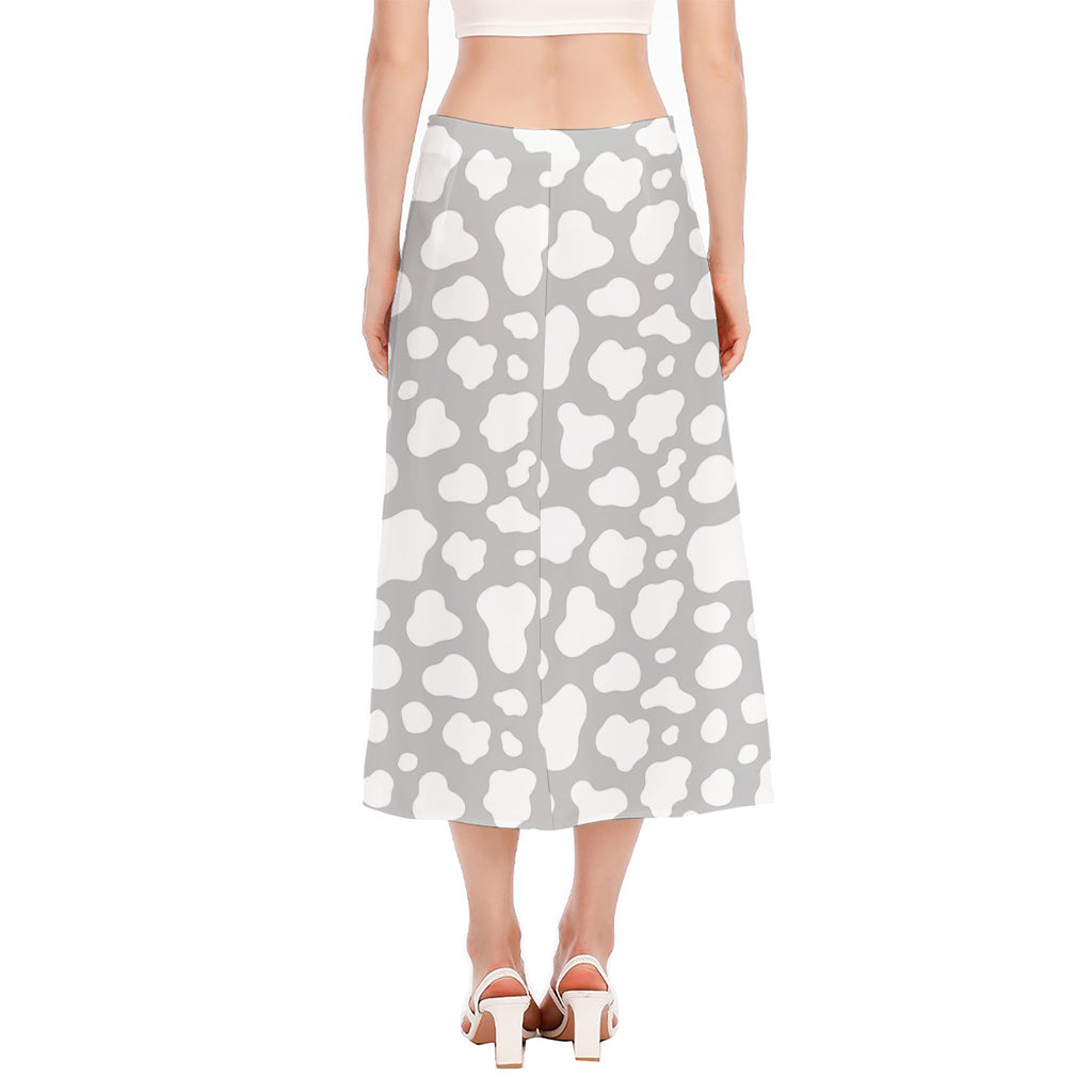 White And Grey Cow Print Side Slit Midi Skirt