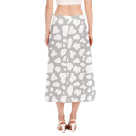 White And Grey Cow Print Side Slit Midi Skirt