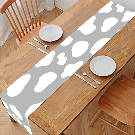 White And Grey Cow Print Table Runner