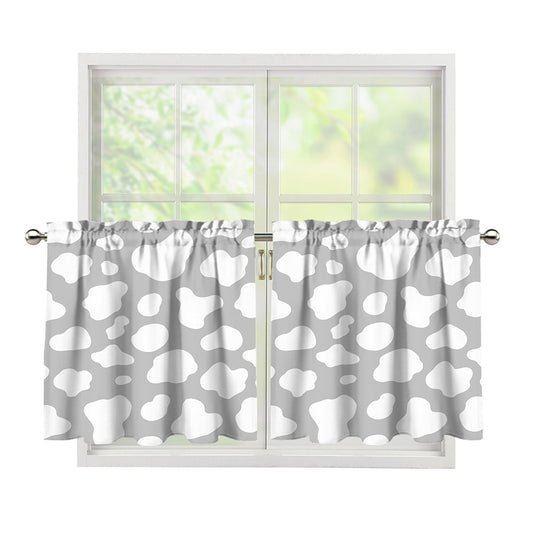White And Grey Cow Print Tier Curtains