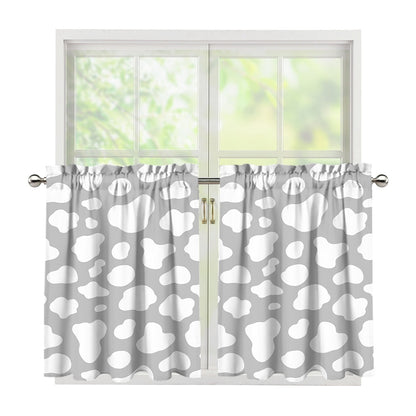 White And Grey Cow Print Tier Curtains