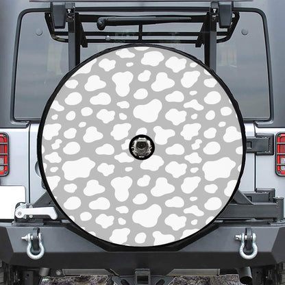 White And Grey Cow Print Tire Cover With Camera Hole