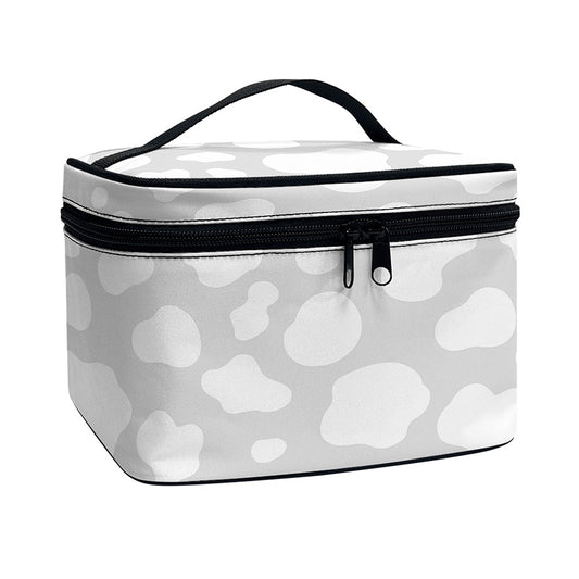 White And Grey Cow Print Travel Makeup Bag