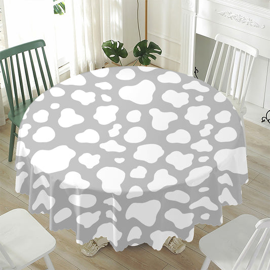 White And Grey Cow Print Waterproof Round Tablecloth