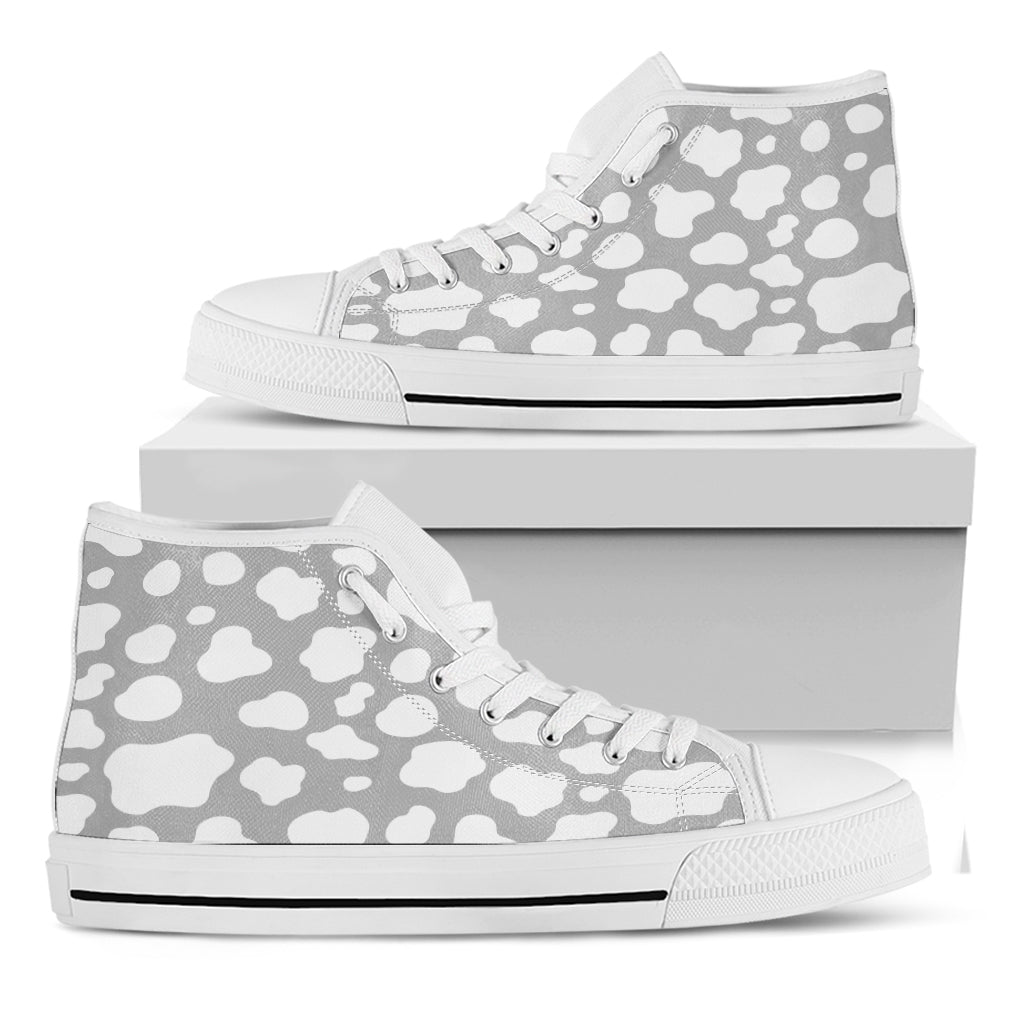 White And Grey Cow Print White High Top Sneakers