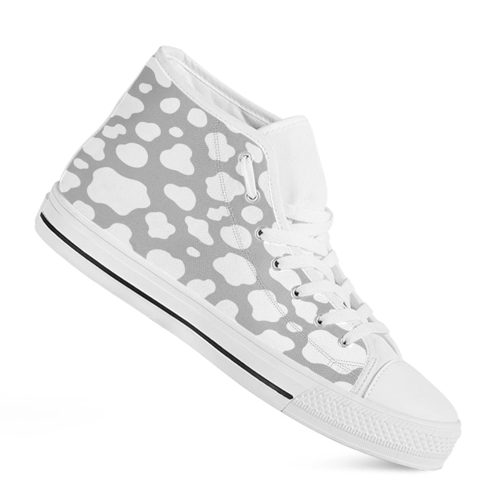White And Grey Cow Print White High Top Sneakers