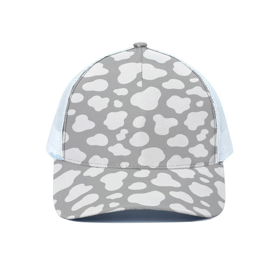 White And Grey Cow Print White Mesh Trucker Cap