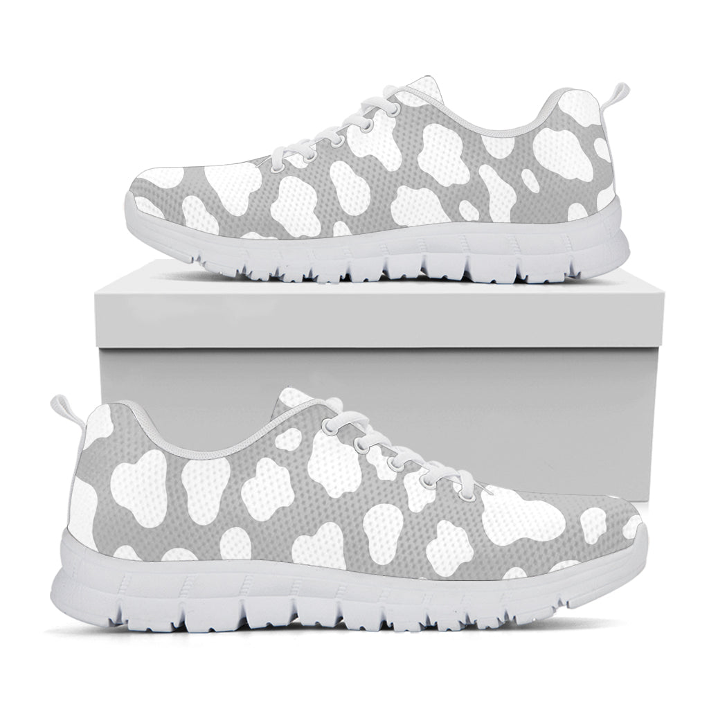 White And Grey Cow Print White Running Shoes